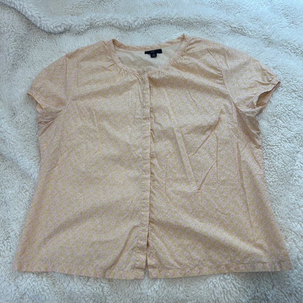 VTG Gap Womens Orange Floral Cotton Button Up 2000s XL Cottage Core Soft Casual